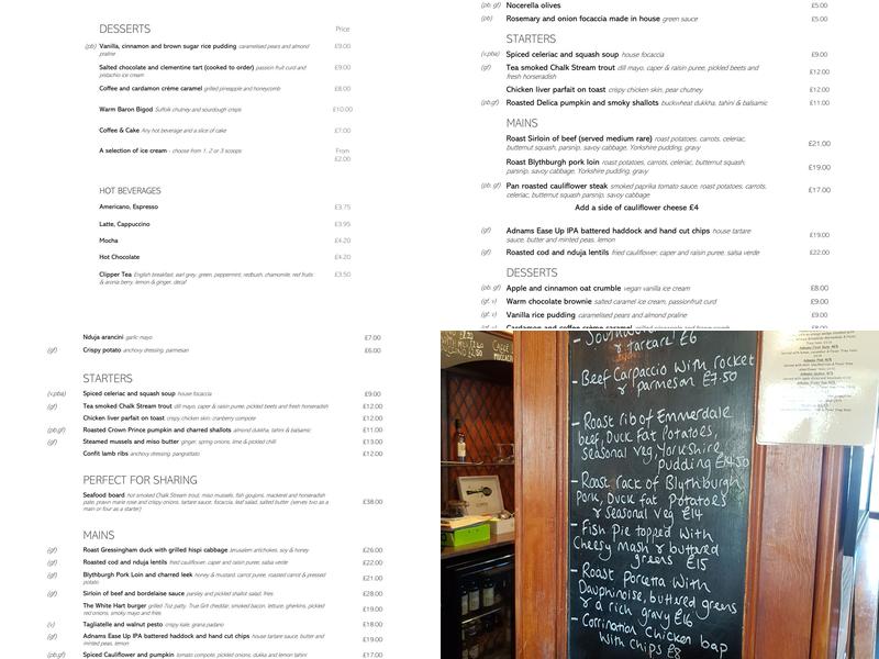 White Hart Blythburgh Menu