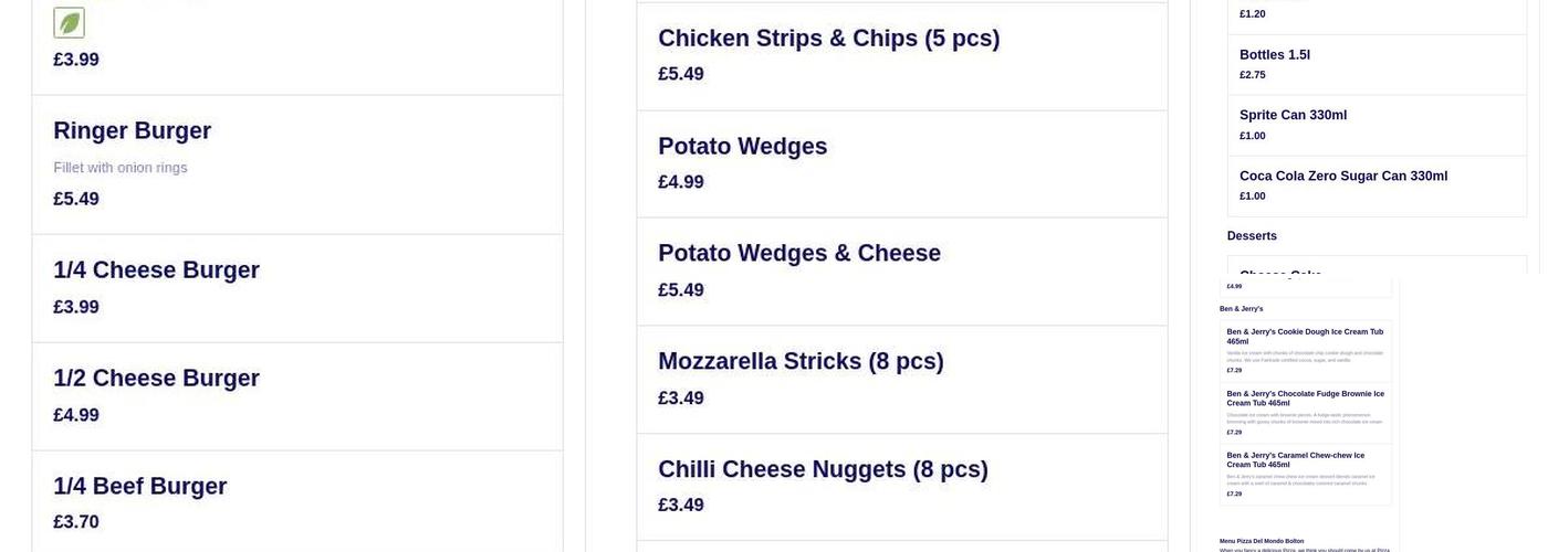 Pizza Del Mondo Menu