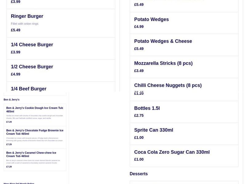 Pizza Del Mondo Menu