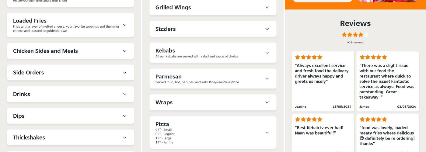 Seven Acre Takeaway Menu