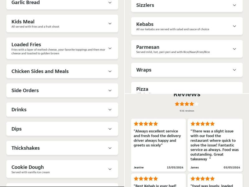 Seven Acre Takeaway Menu