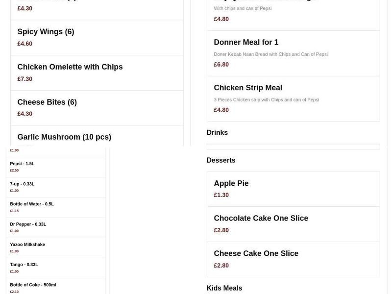 Tasty Kings Kebab Menu