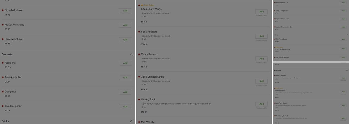 Freddy's Chicken and Pizza Menu