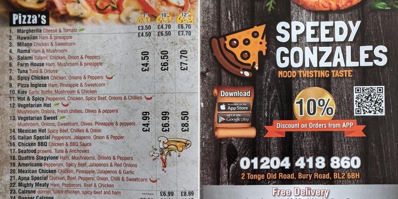 Speedy Gonzales Menu