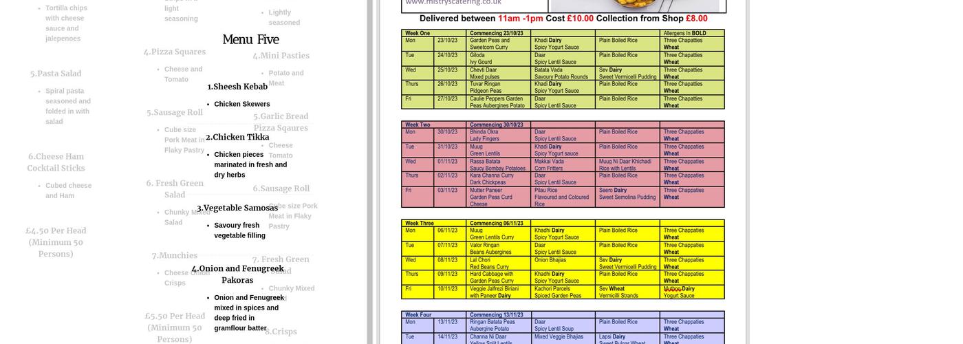mistrys catering Menu