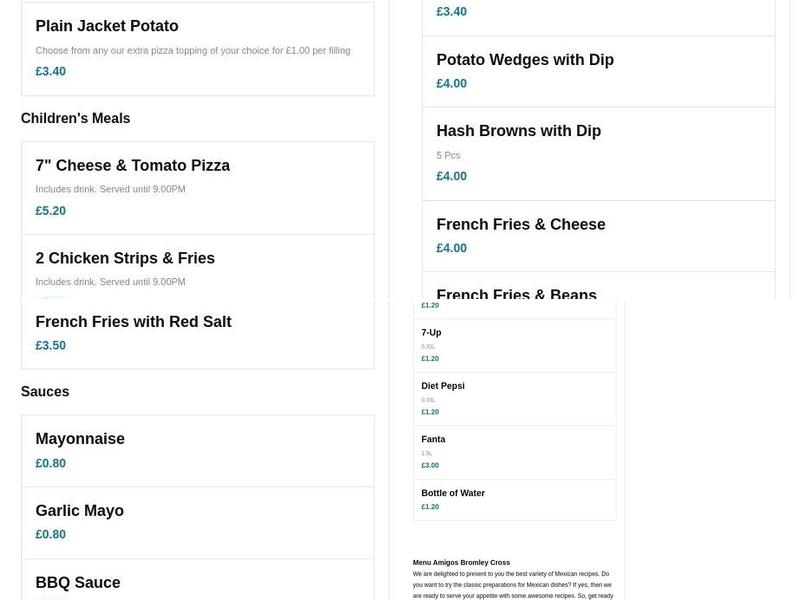 Amigo's Bromley Cross Menu