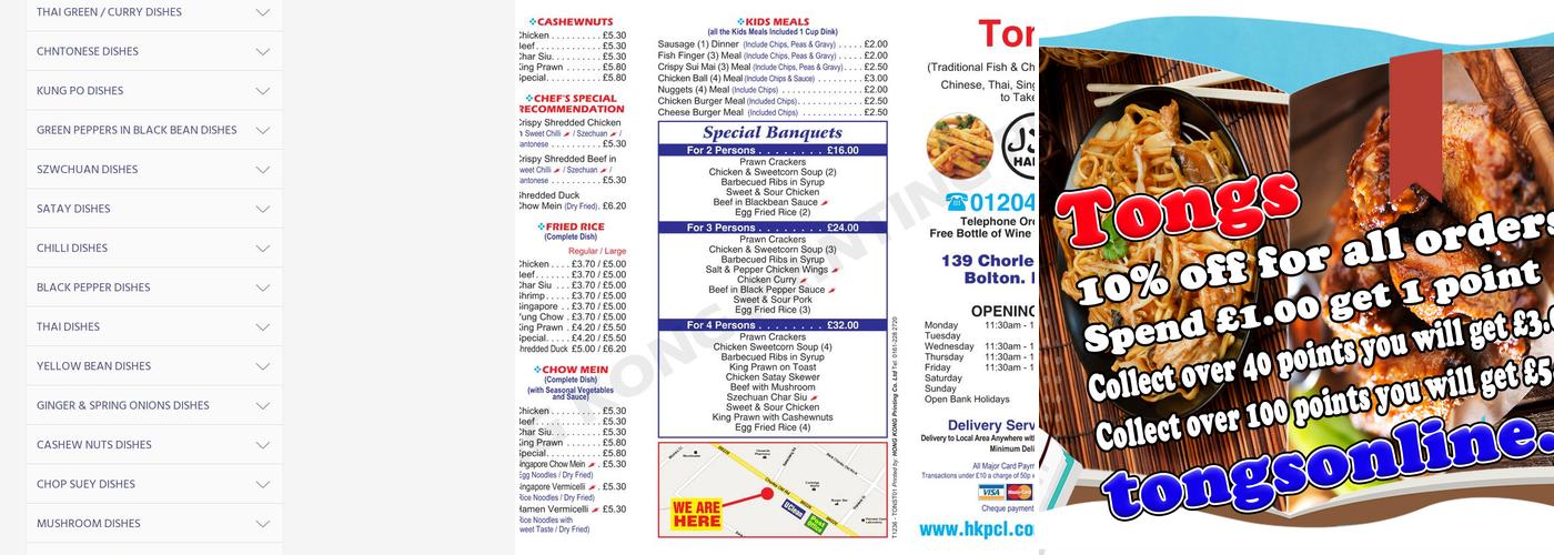 TONGS Chinese And Thai Takeaway Menu