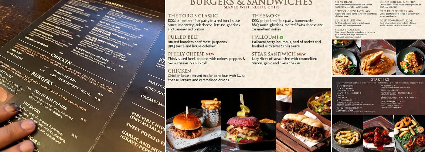 Toro's Steakhouse Liverpool Menu
