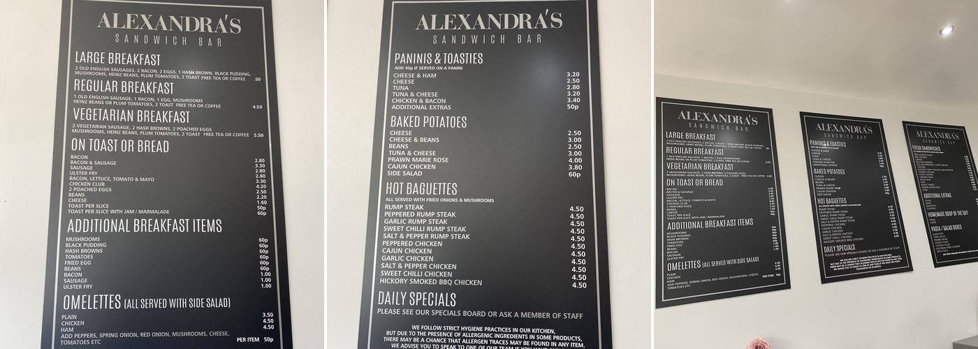 Alexandra's Sandwich Bar Menu