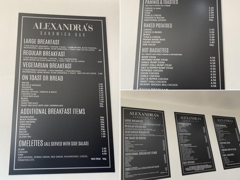 Alexandra's Sandwich Bar Menu