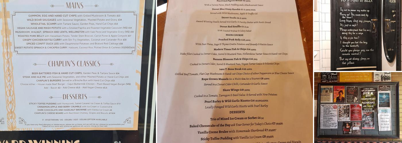 Chaplin's & The Cellar Bar Menu