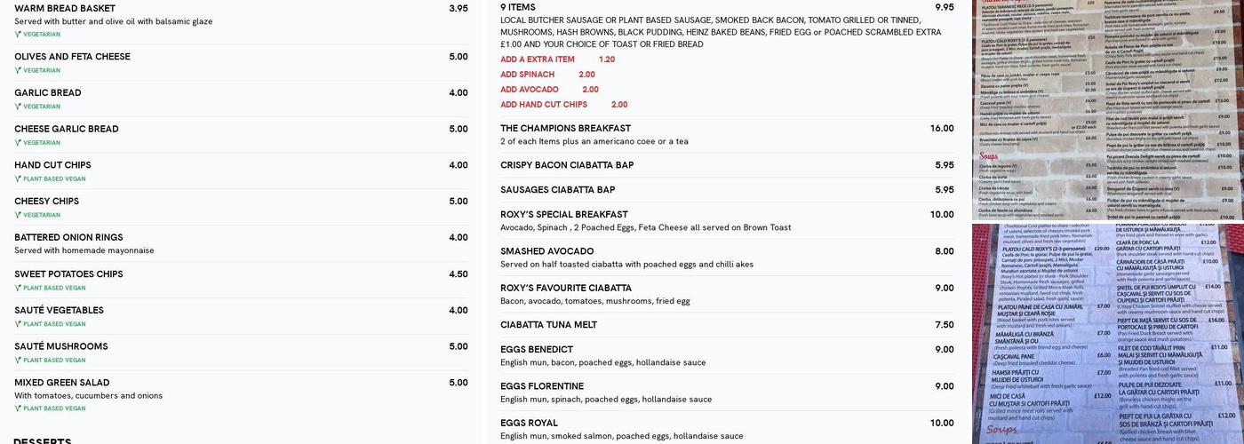 ROXY'S BISTRO BAR Menu