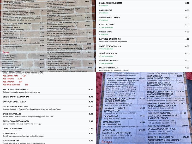 ROXY'S BISTRO BAR Menu