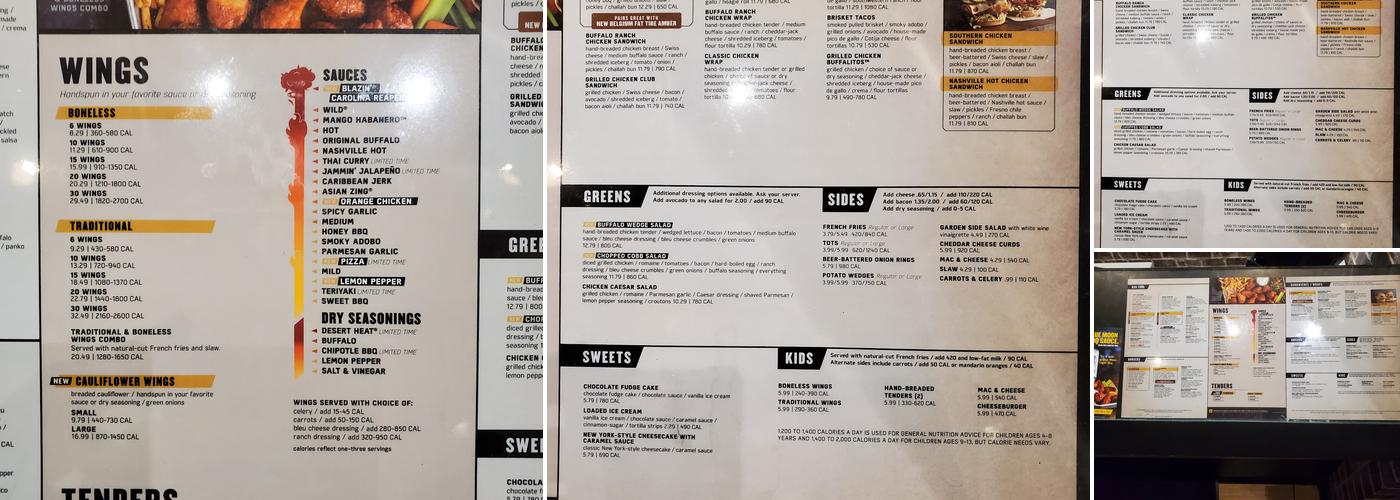 Buffalo Wild Wings Menu