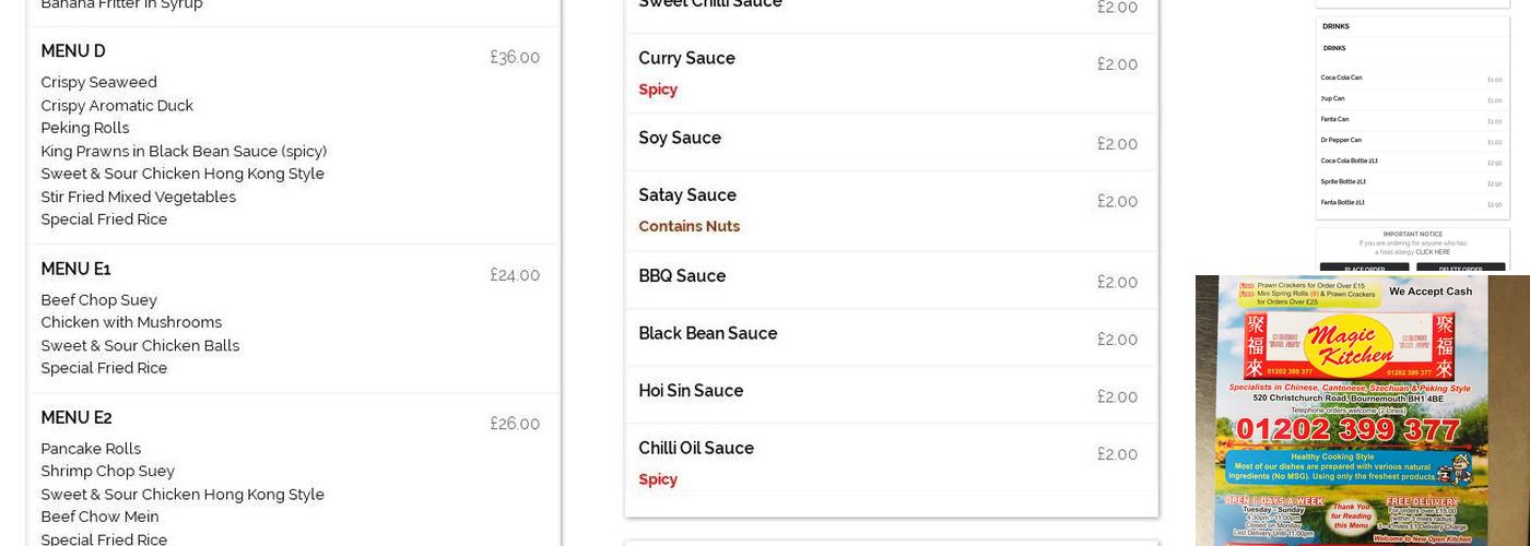 Magic Kitchen Chinese Takeaway Menu