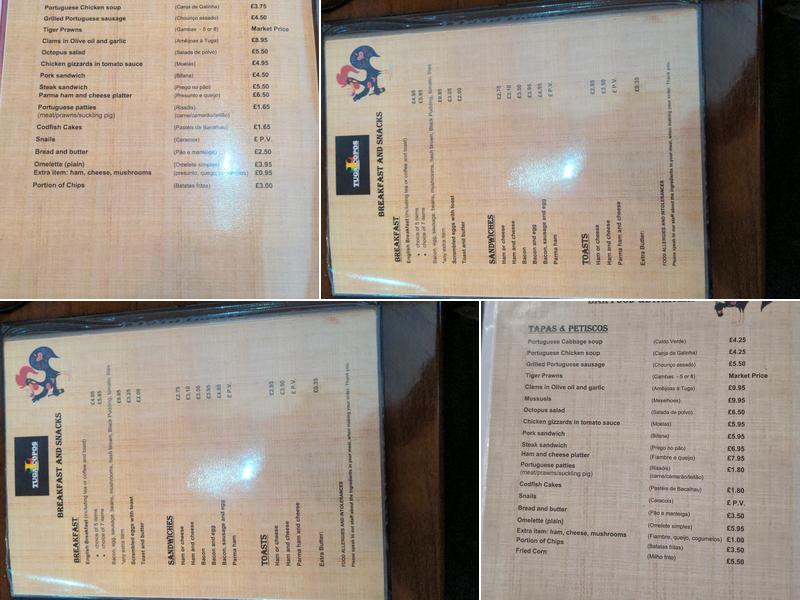 Tuga Copos Bournemouth Menu