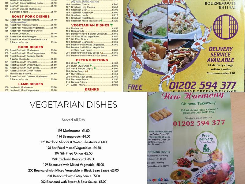 Harmony Chinese Kinson Menu