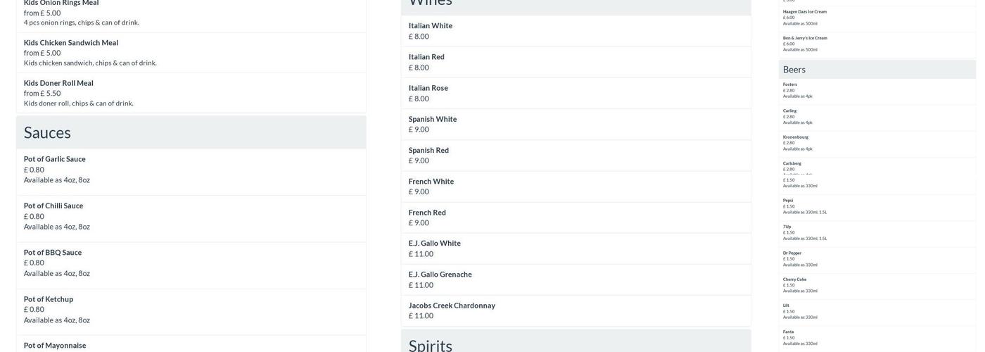 Kings Pizza & Kebab Menu