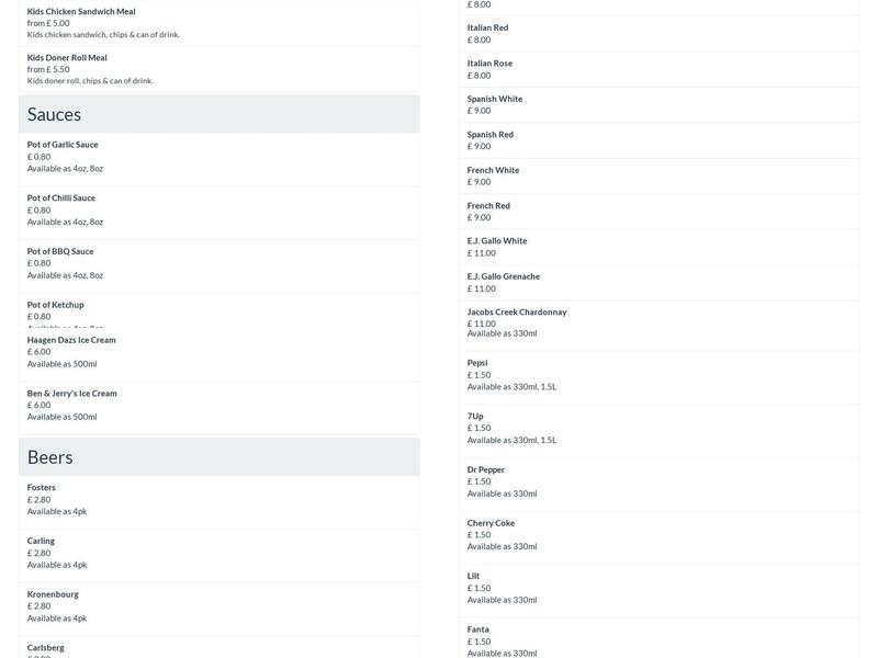 Kings Pizza & Kebab Menu