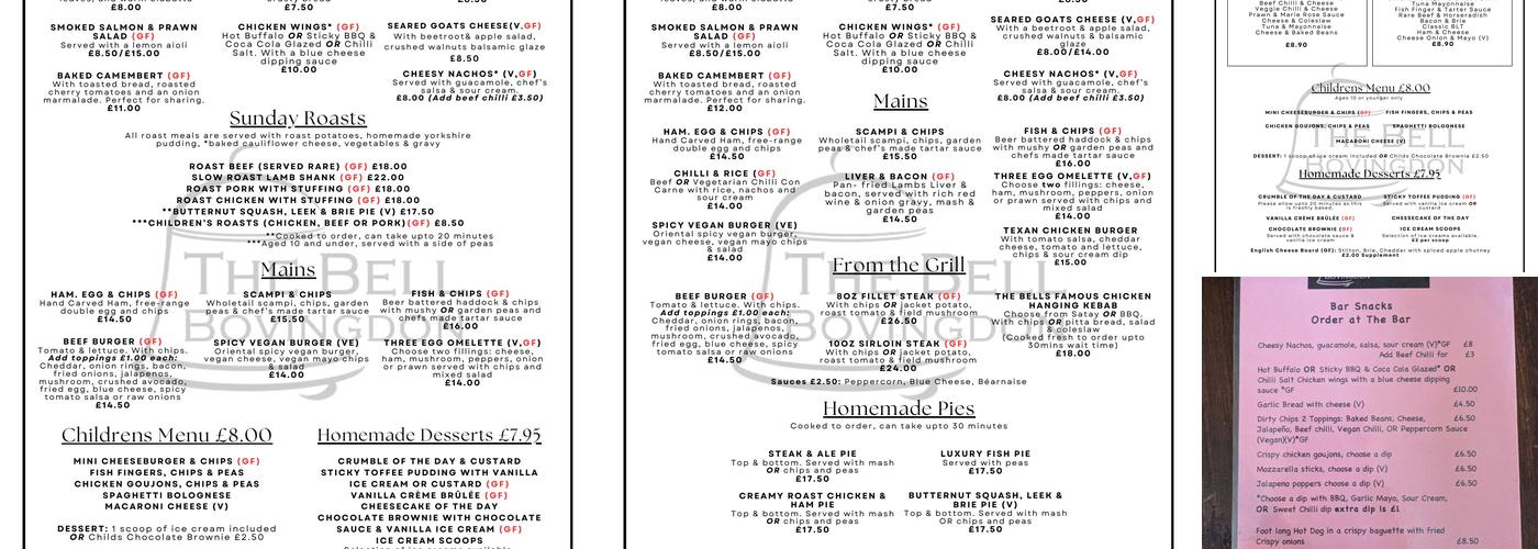 The Bell Inn Bovingdon Menu