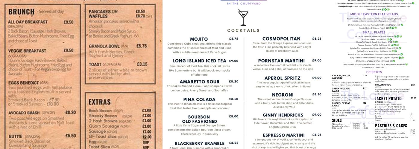 The Lounge Cafe Bar Brackley Ltd Menu