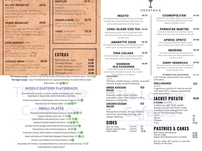 The Lounge Cafe Bar Brackley Ltd Menu