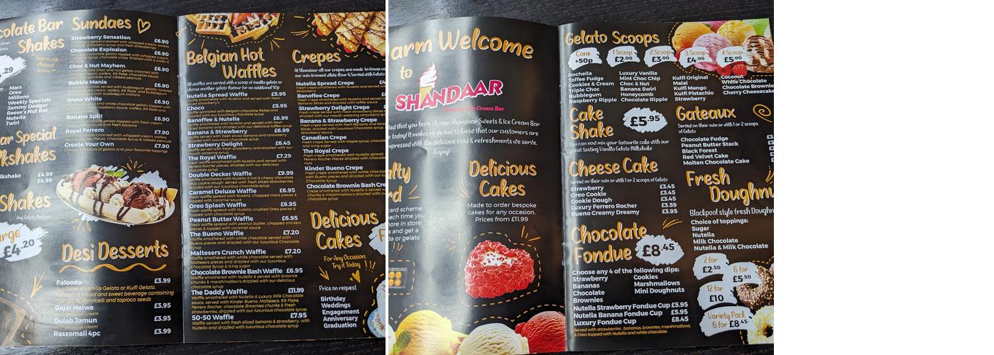 Shandaar Sweets & Ice Cream Bar Menu