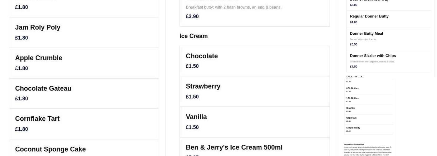 Fish Dish Bradford Menu