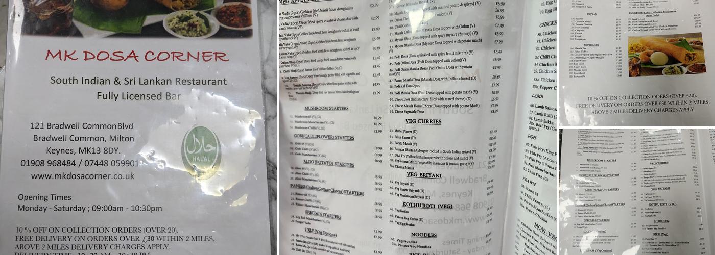 MK (Guna) Dosa Corner Menu
