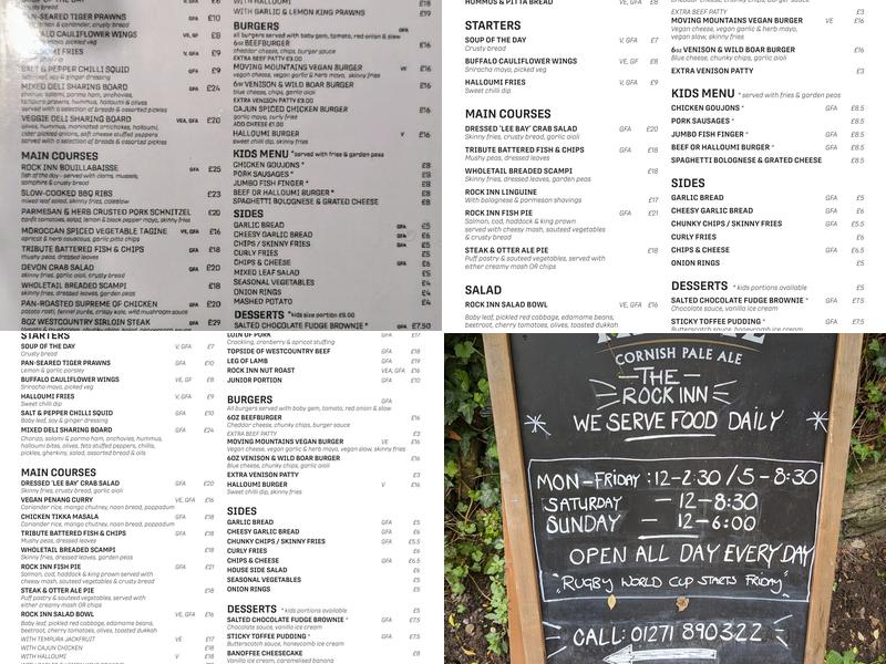 The Rock Inn Menu