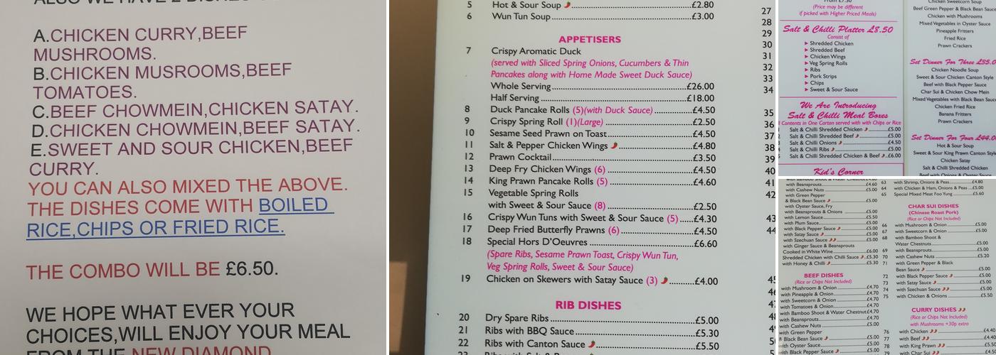 The New Diamond Chinese Takeout Menu