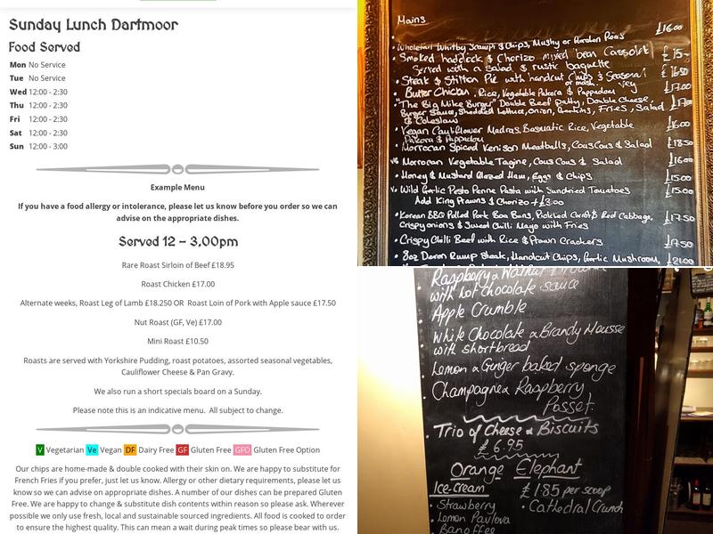 The Bridford Inn Menu