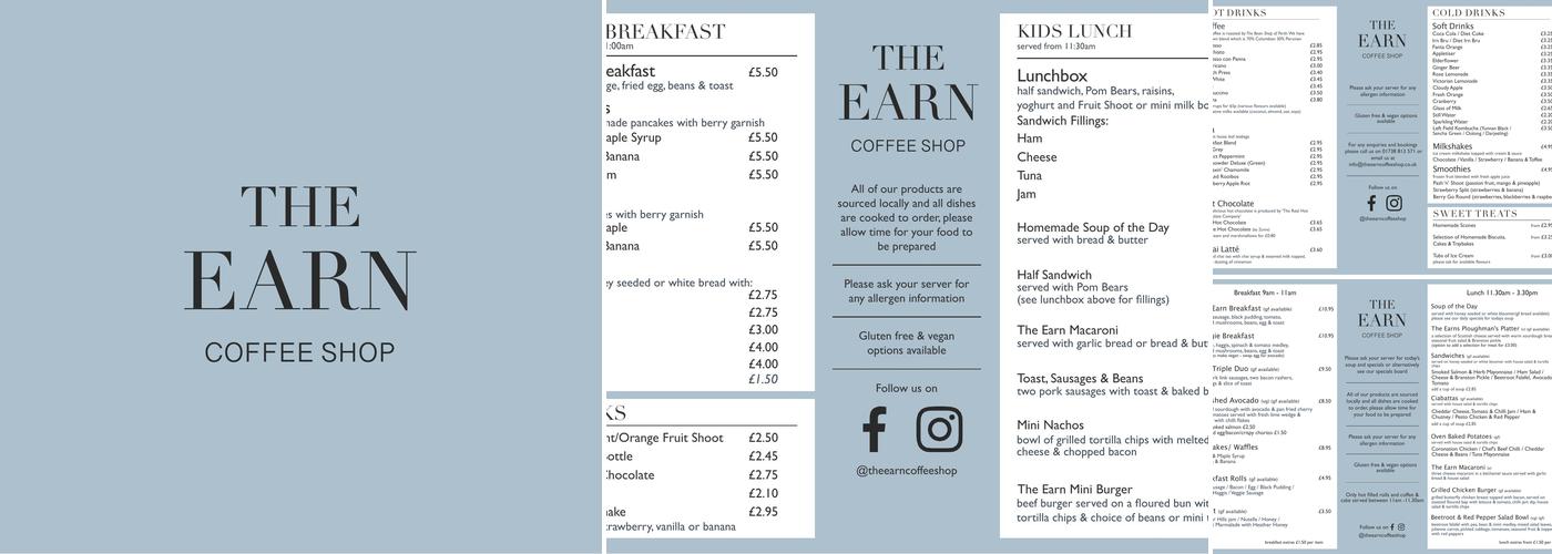 The Earn Coffee Shop Menu