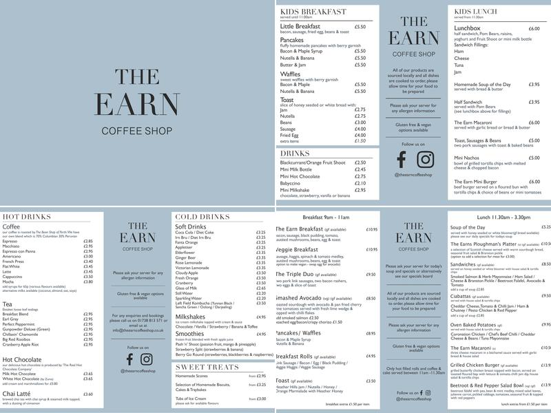 The Earn Coffee Shop Menu