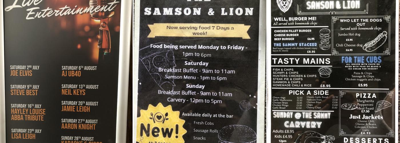 Samson & Lion Pub, Wordsley Menu