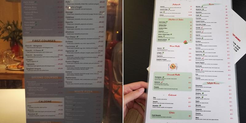 Pronto In Tavola Menu