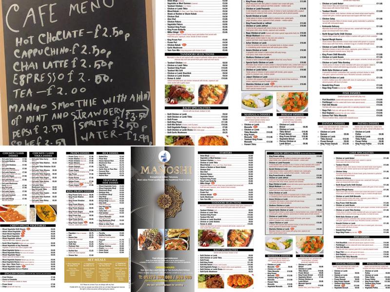 Manoshi Indian takeaway and restaurant Menu
