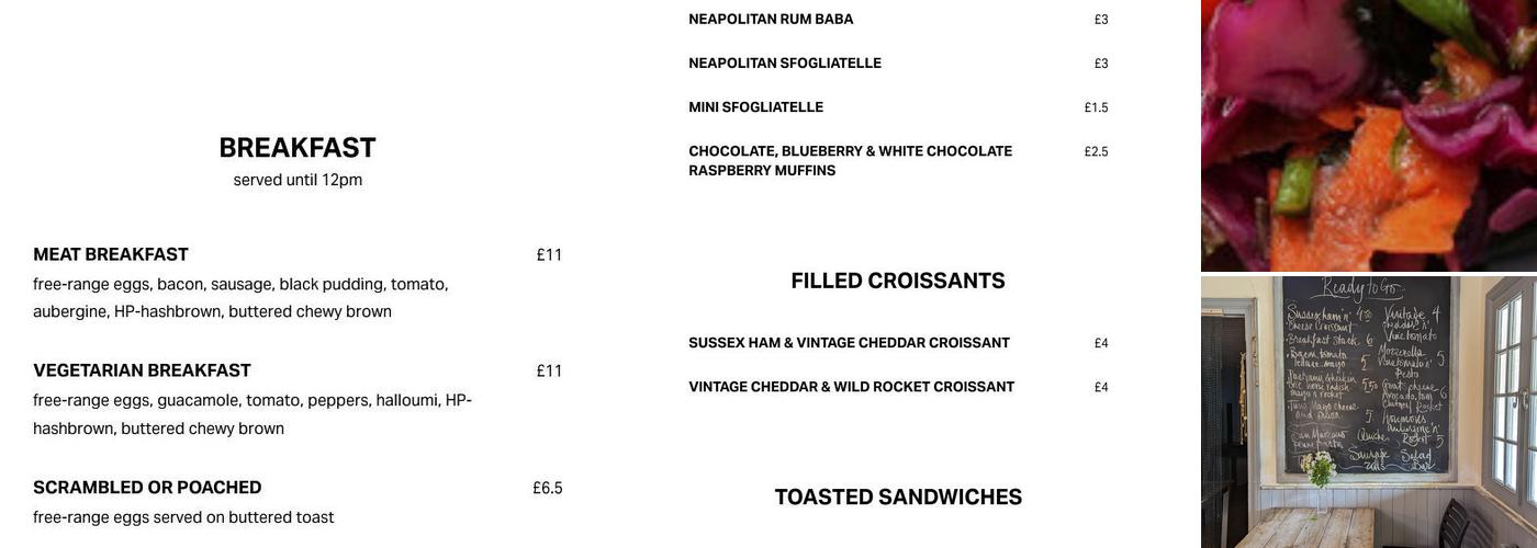 Hove Park and Cafe Menu