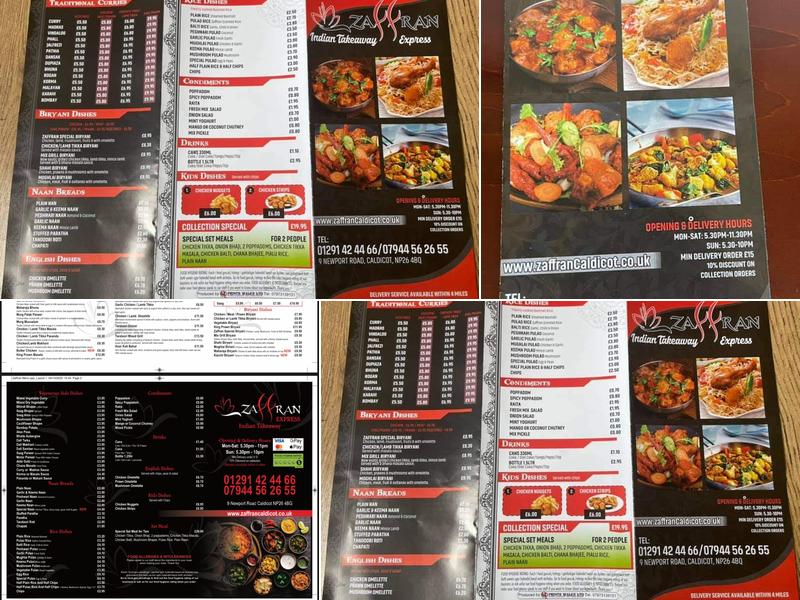 Zaffran Caldicot Menu