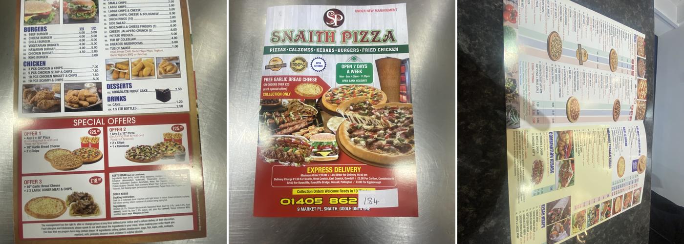 Snaith pizza Menu