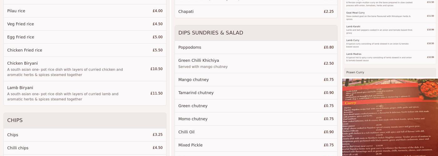 Dylan's Nepalese and Indian Menu