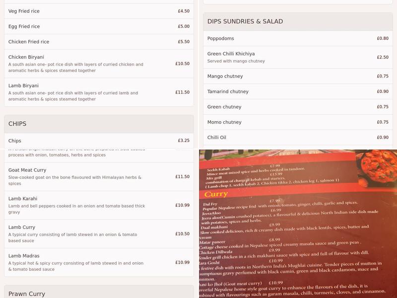 Dylan's Nepalese and Indian Menu