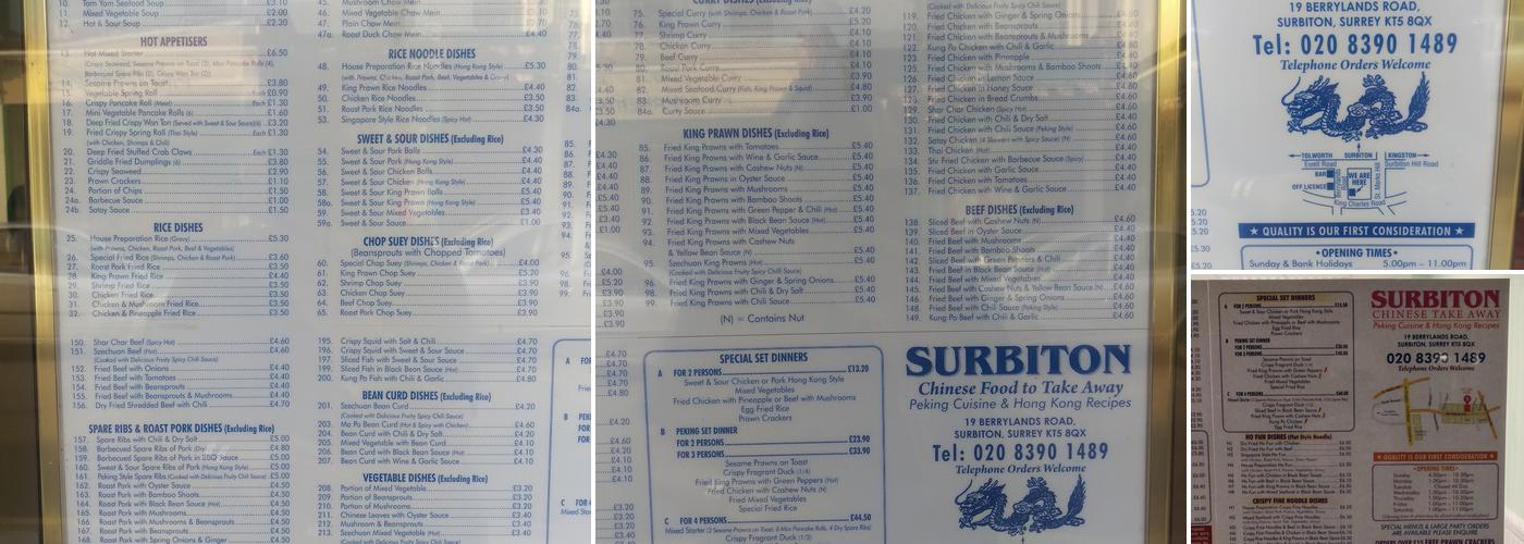 Surbiton Chinese Takeaway Menu