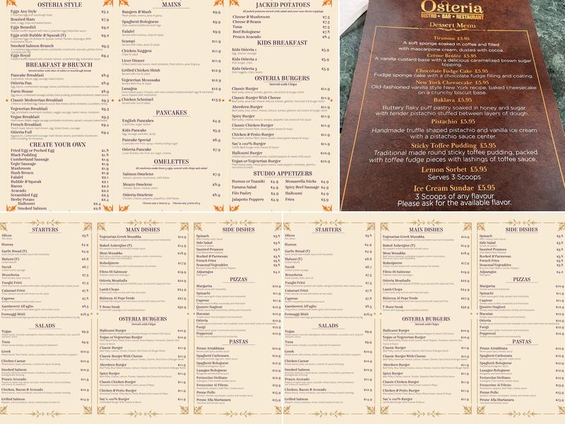 Osteria Bar and Restaurant Menu