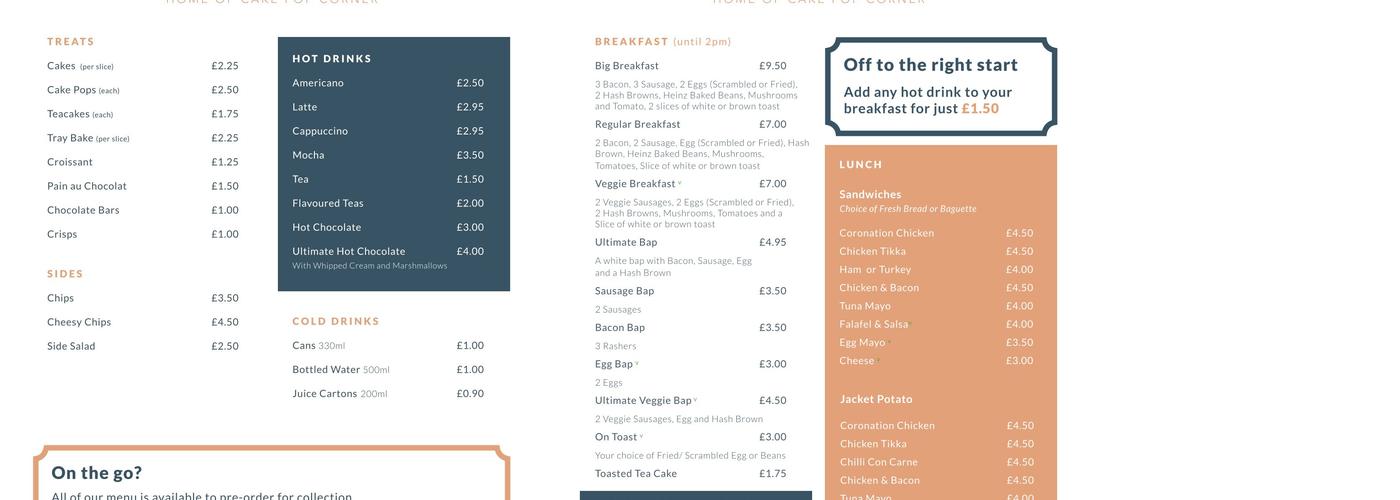 Walkford Café Menu