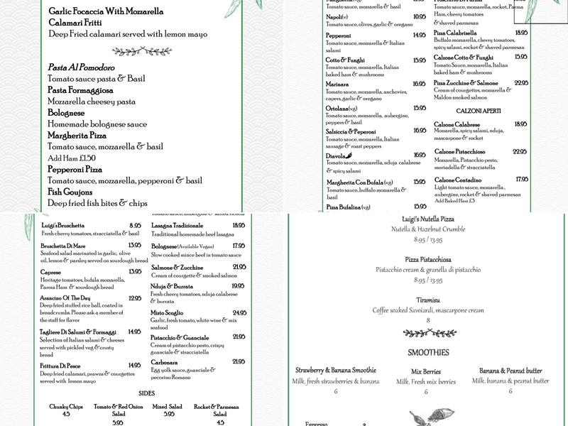 Luigi's Al Fresco at The Griffin Menu