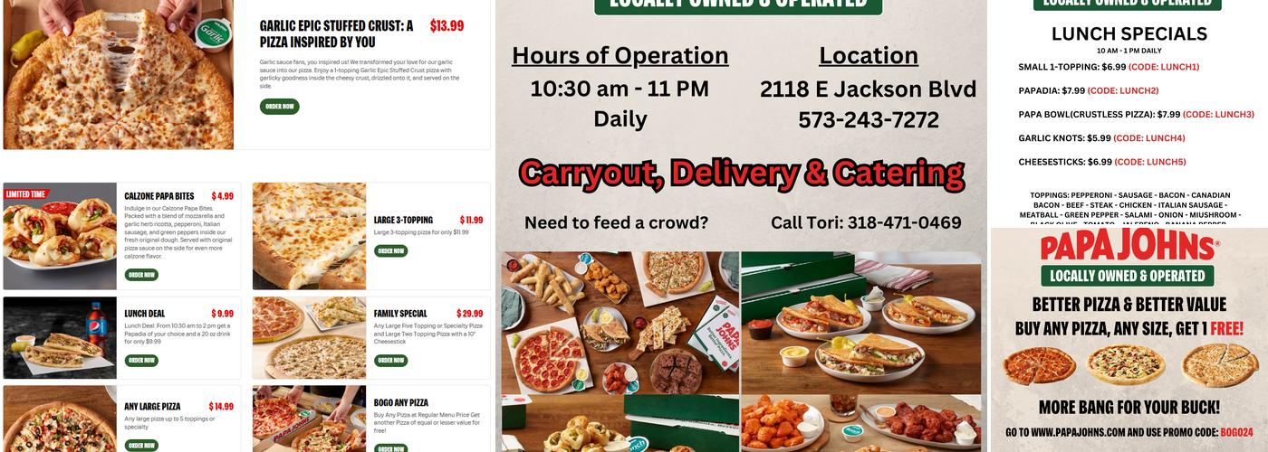 Papa Johns Pizza Menu