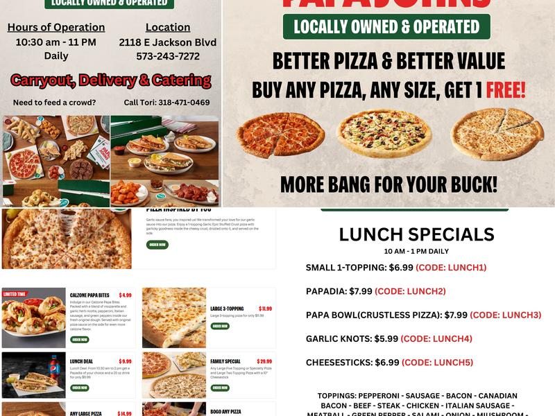 Papa Johns Pizza Menu