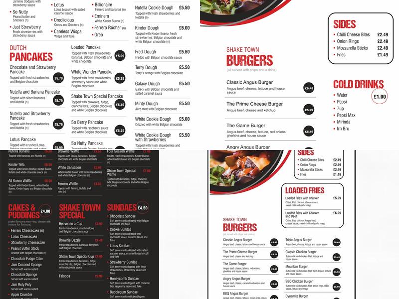 The Shake Town Express Menu