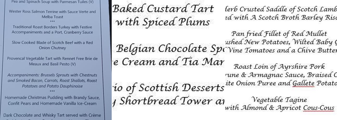 Student Training Restaurant Menu